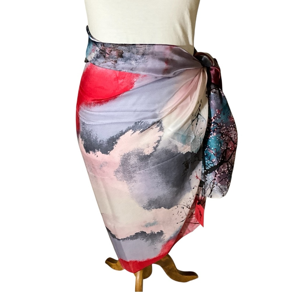 Sinayu Polyester Scarf Sarong Watercolor Abstract Print Oblong NWT